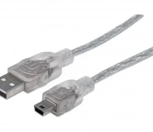 Cable USB 2.0, A macho a Mini-B macho, 480 Mbps, 1.8 m, Plateado translúcido